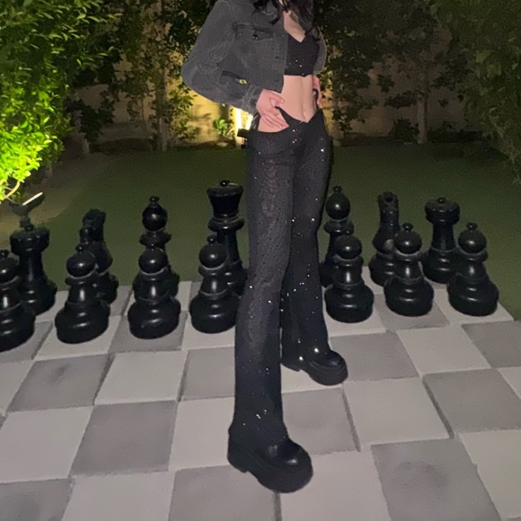 Oh Polly Ruby Embellished Cut-Out Flared Trousers - Picture 2 of 7